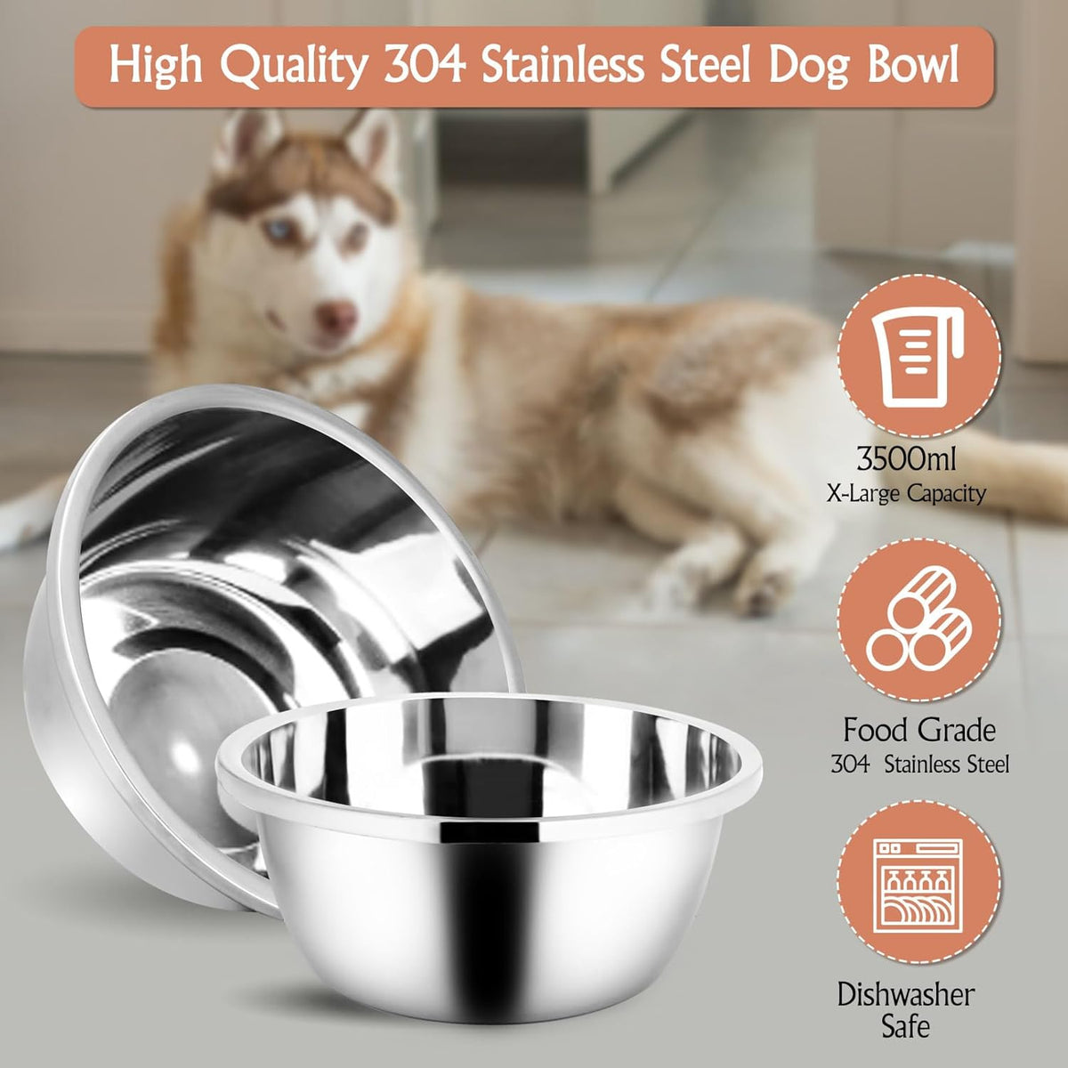Elevated Dog Bowls for Large Dogs, Raised Dog Bowl Stand with Two X-Large Stainless Steel Bowls for