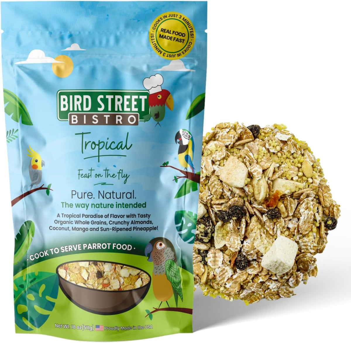 Parrot Food - Parakeet- Cockatiel Food - Bird Food - Cooks in 3-15 min w/Natural & Organic Grains