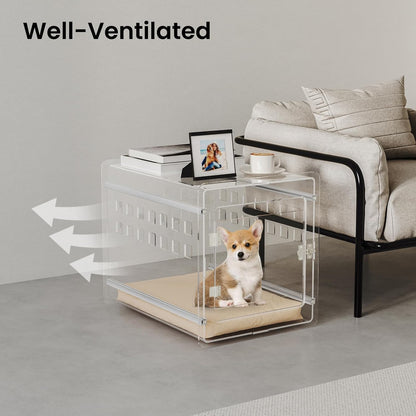 Sumerflos Clear Acrylic Dog Crate - Modern Dog Kennel Furniture, Indoor End Table Dog Crate