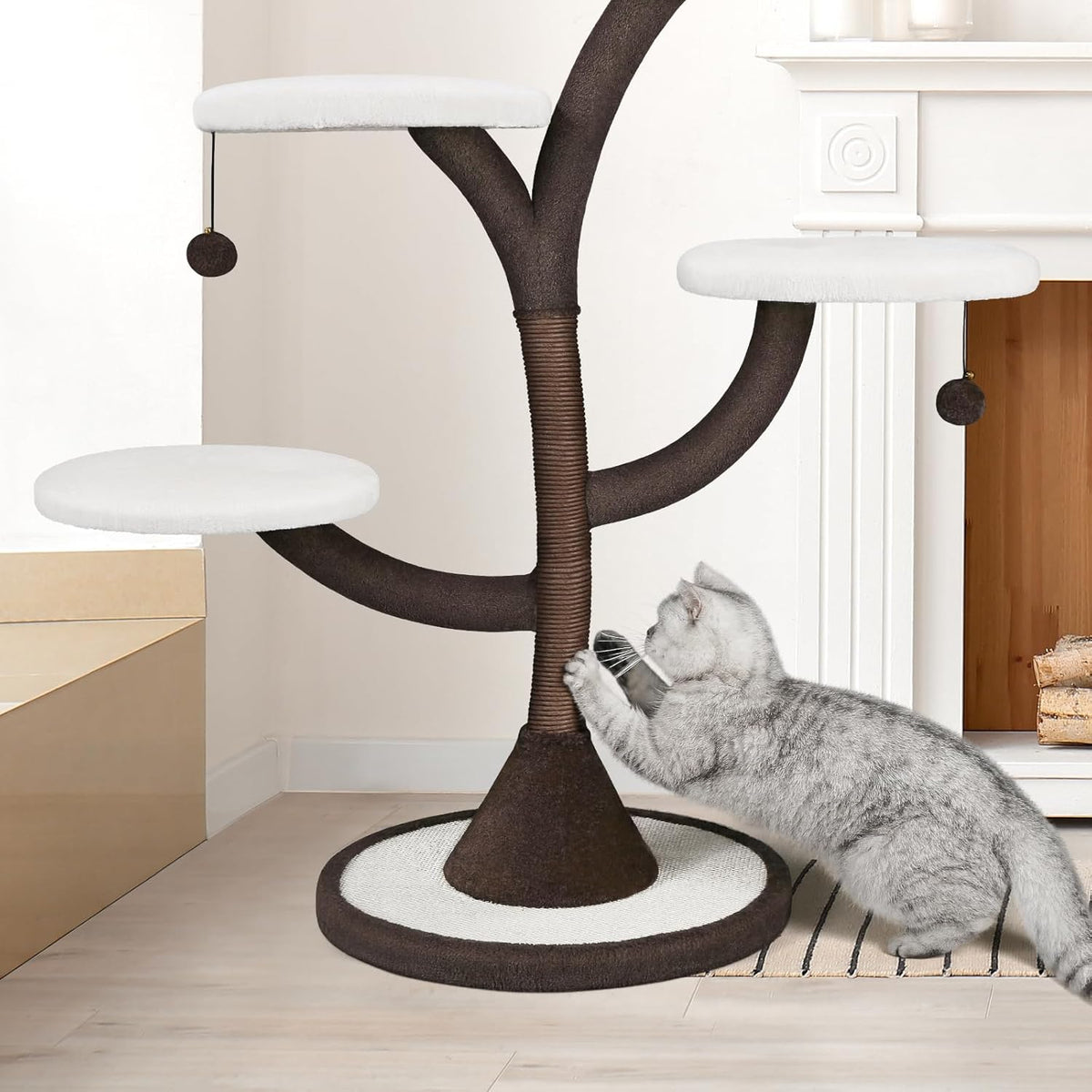 Multi-Level Modern Cat Tree, All-in-One Cat Tower with Scratching Post, Flower Cat Tree Houses for