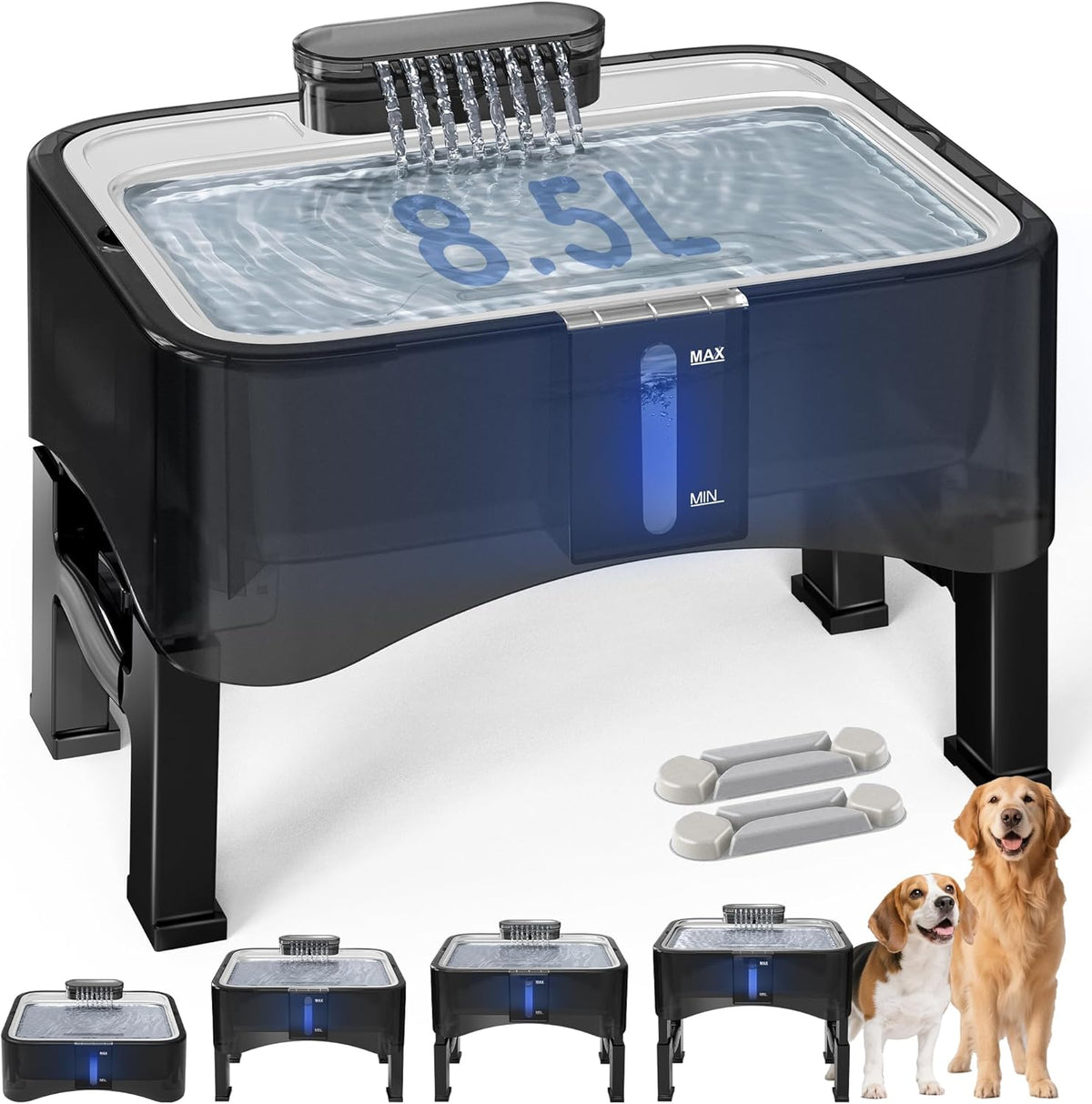 UPSKY 2.25Gal Elevated Dog Water Fountain, 4 Heights Adjustable Pet Fountain for All Dog Sizes, 304
