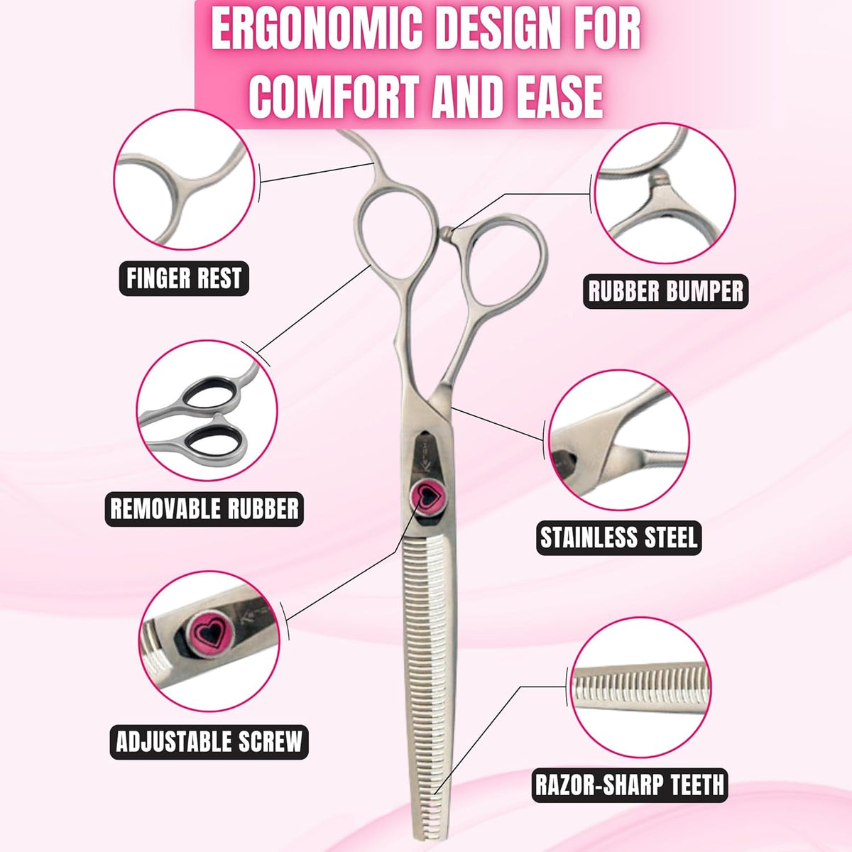 Kenchii Love Dog Grooming Scissors, 46 Tooth Thinning Shears, Dog Scissors for Grooming