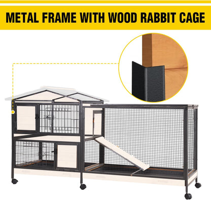 AIVITUVIN Rabbit Hutch Indoor with Metal Frame Rabbit Cage with Pull Out Tray No Leakage Bunny Cage