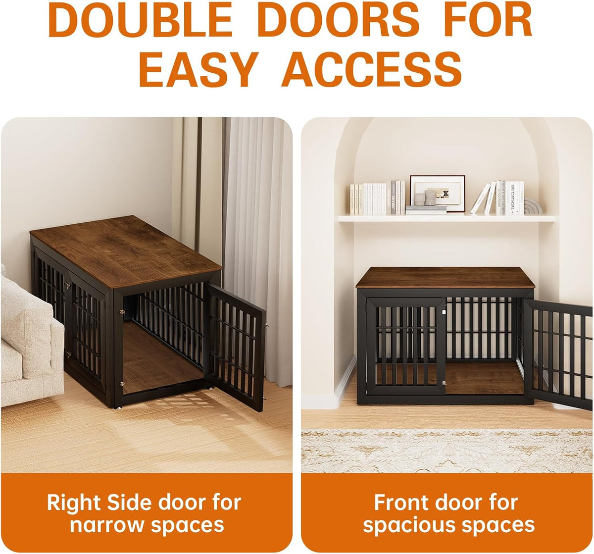 48" Heavy Duty Dog Crate Furniture for Small,Medium and Large Dogs,Rustic Wooden Dog Cage Kennel