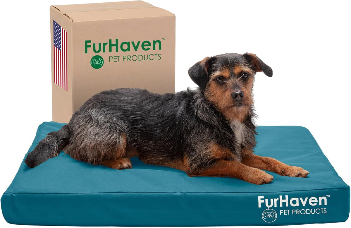 Furhaven Water-Resistant Cooling Gel Dog Bed for Medium/Small Dogs w/ Removable Washable Cover, For
