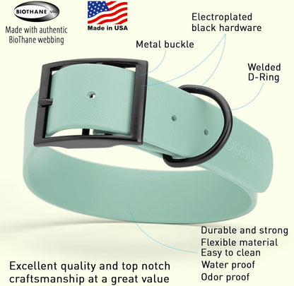 Dogline Biothane Waterproof Dog Collar Strong Coated Nylon Webbing with Black Hardware Odor- Proof