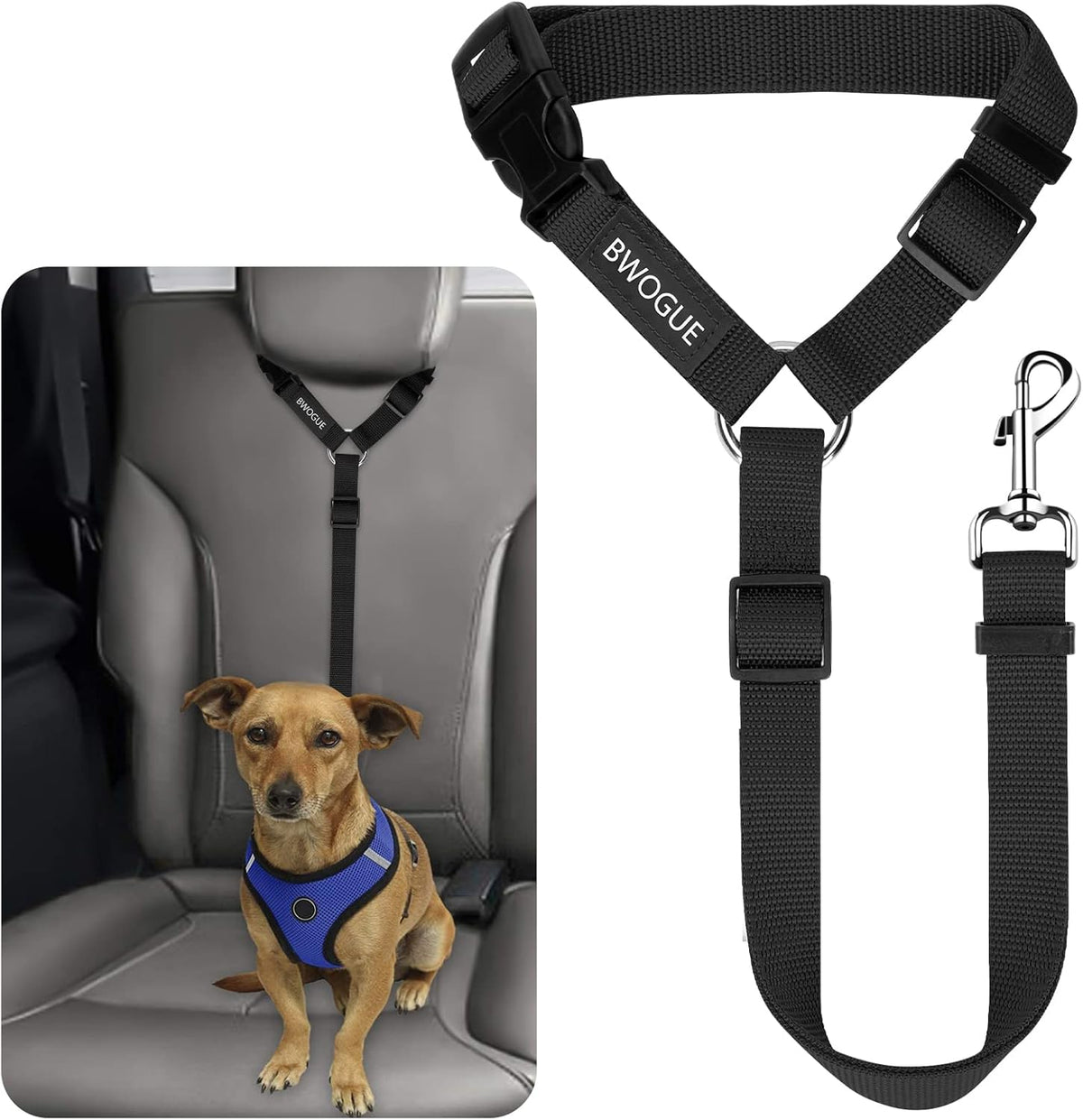 BWOGUE Pet Dog Cat Seat Belts, Car Headrest Restraint Adjustable Safety Leads Vehicle Seatbelt