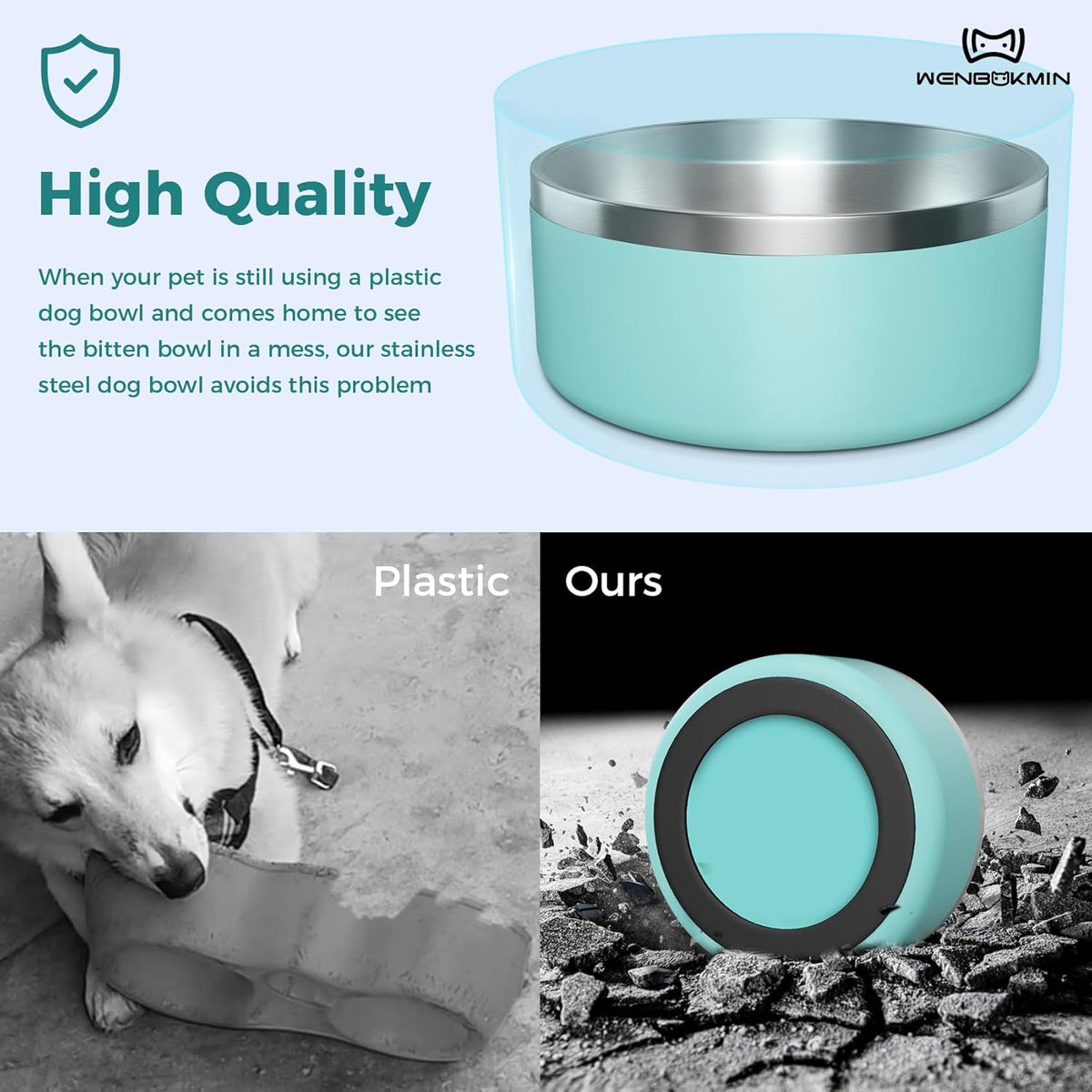 Dog Bowl, Stainless Steel Dog Food and Water Bowl with Non Slip Quiet Bottom, Easy to Clean