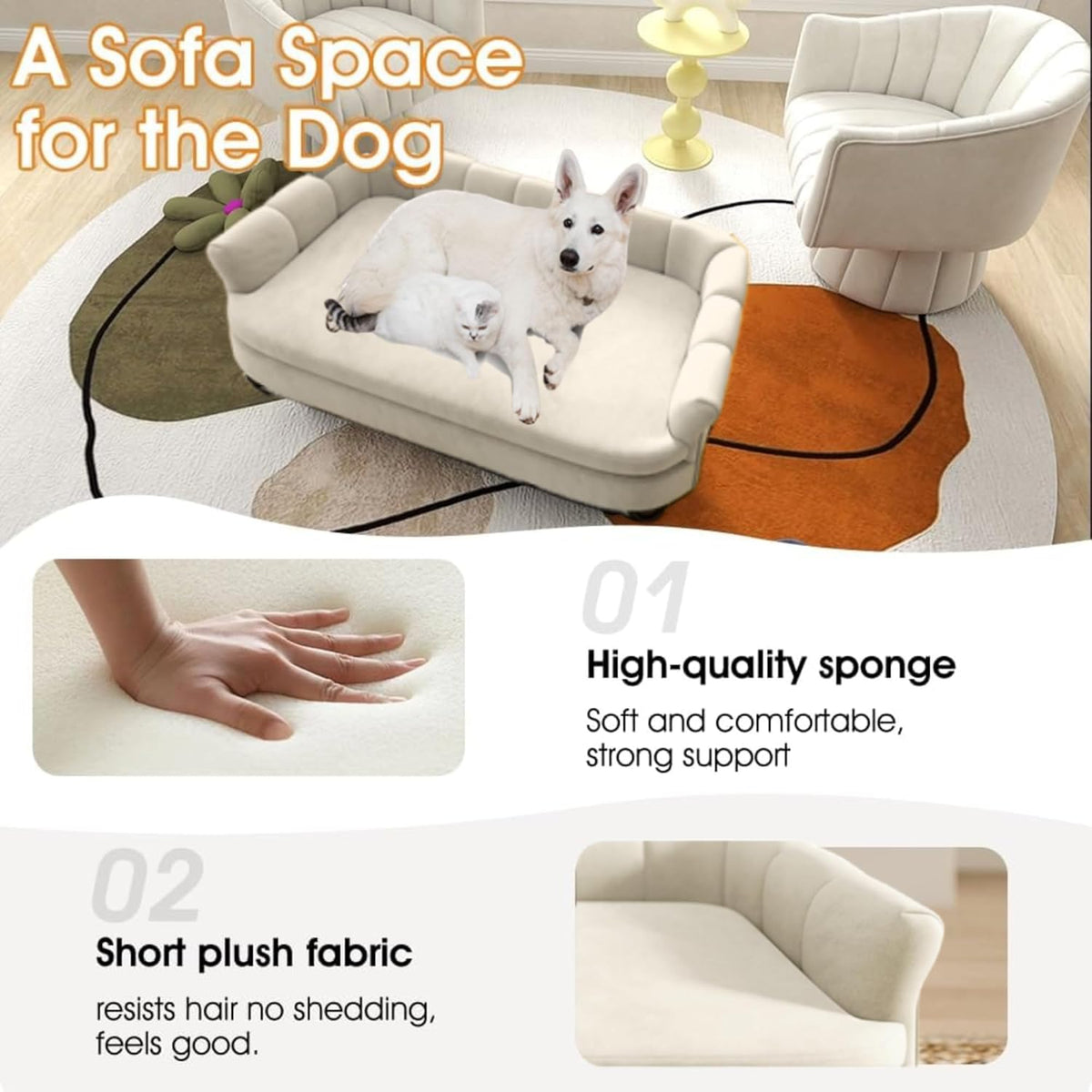 Dog Couch Sofa Bed, Comfortable Pet Sofa for Large and Medium Dogs, Soft Velvet Cushion, Durable