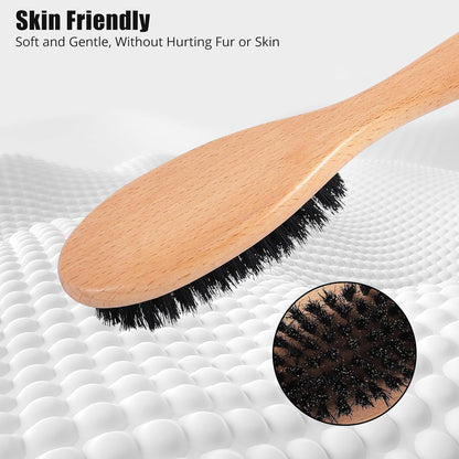 Boar Bristle Cat Brush with Wooden Handle, Soft and Gentle, Reduce Shedding, Make Coat Soft, Smooth