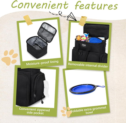 Dog Travel Bag Airline Approved–Pet Travel Tote with Collapsible Bowls,Food Containers & Feeding