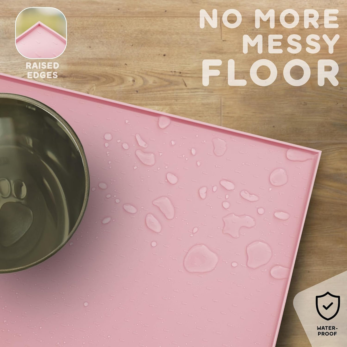 Dog Food Mat - 28x18 Raised Edges Dogs Mat for Food and Water Prevent Spill, Waterproof Cat Food