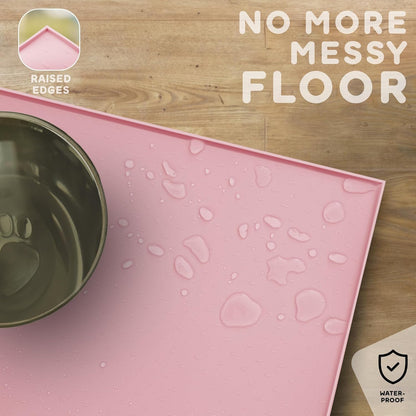Dog Food Mat - 28x18 Raised Edges Dogs Mat for Food and Water Prevent Spill, Waterproof Cat Food
