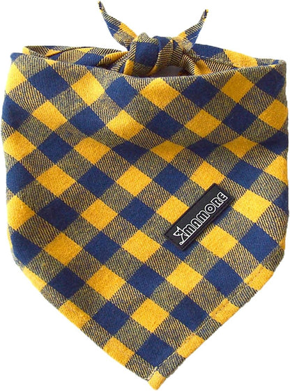 Adjustable Plaid Dog Bandanas,1PC Soft Washable Cotton Triangle Bib Kerchief Scarfs for Small