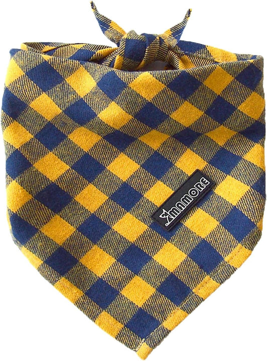 Adjustable Plaid Dog Bandanas,1PC Soft Washable Cotton Triangle Bib Kerchief Scarfs for Small
