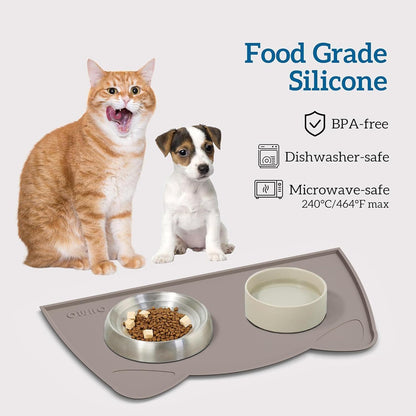 OHMO - Cat Food Mat, Silicone Pet Feeding Mat for Floor Non-Skid Waterproof Dog Water Bowl Tray