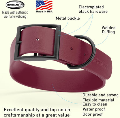 Dogline Biothane Waterproof Dog Collar Strong Coated Nylon Webbing with Black Hardware Odor- Proof