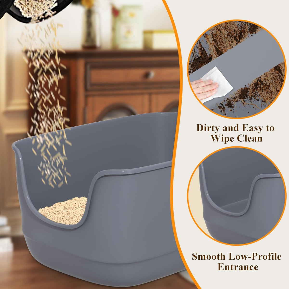 Gefryco Large Cat Litter Box with High Sided 24.6"x18.3"x12.2" - Jumbo Extra Large Open Anti