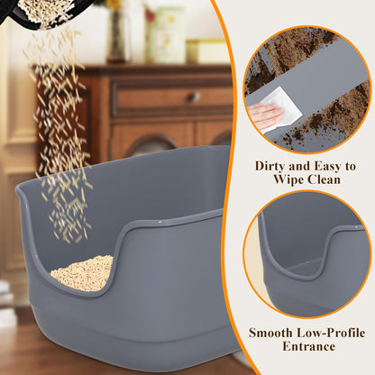 Gefryco Large Cat Litter Box with High Sided 24.6"x18.3"x12.2" - Jumbo Extra Large Open Anti