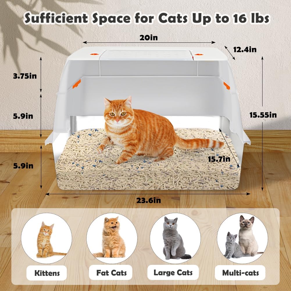 Vivifying Stainless Steel Litter Box with Lid, XL Side Entry Extra Large Litter Box for Big Cats &