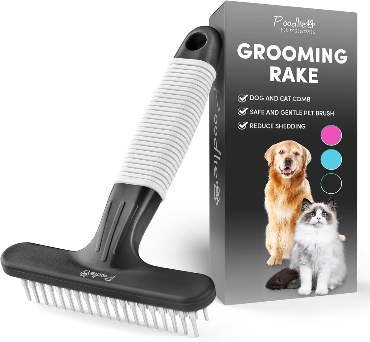 POODLIE Poodle Pet Dog Grooming Rake | Dematting Tool with Stainless Steel Shedding Comb for Pets |