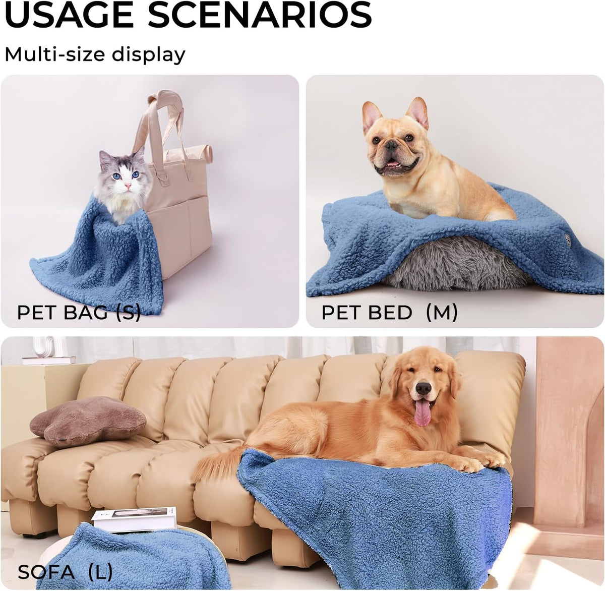 Luciphia 1 Pack 3 Calming Dog Blanket Fluffy Premium Fleece Pet Blankets Soft Sherpa Throw for Dogs
