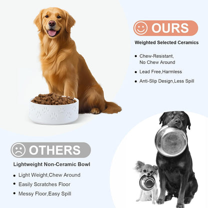 SPUNKYJUNKY Ceramic Dog Bowls 2 Pack, 8.3'' Dog Food Water Double Feeding Bowls Non-Slip for Medium