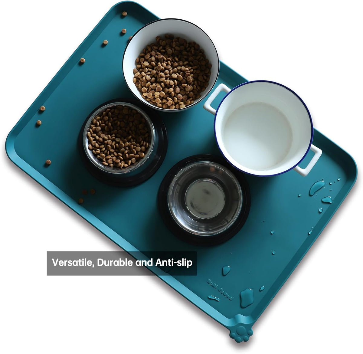 Hoki Found Large Silicone Pet Food Mats Tray - Non Slip Pet Dog Cat Bowl Mats Placemat - Dog Pet