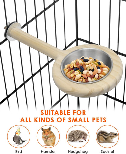 KATUMO Bird Perch Feeding Cup Birds Platform Parrot Wood Perch Stand Toy Cage Accessory for