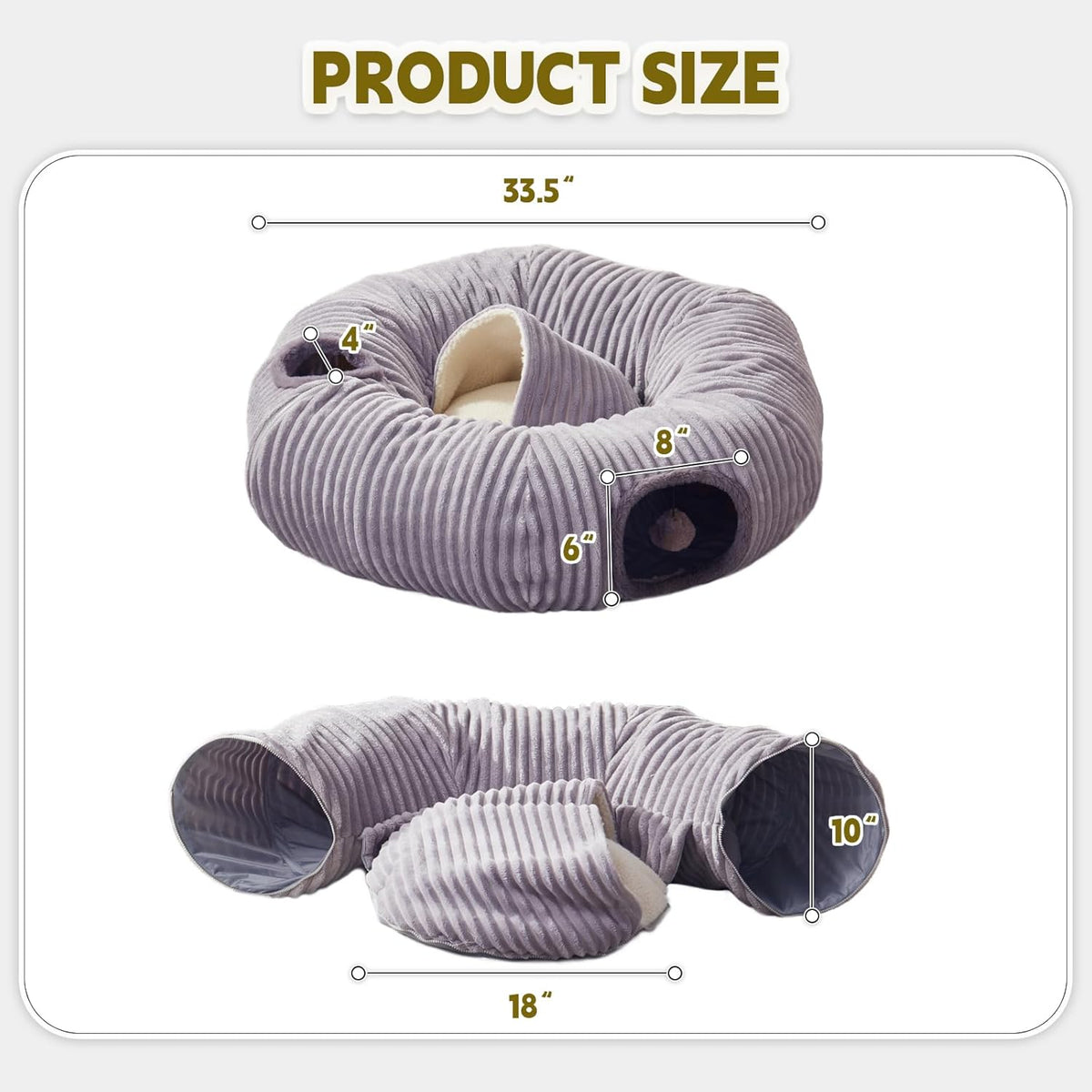 Large Cat Tunnel Bed for Indoor Cats,Cat Donut Tunnel Toy with Washable Circle Cushion,Blackout