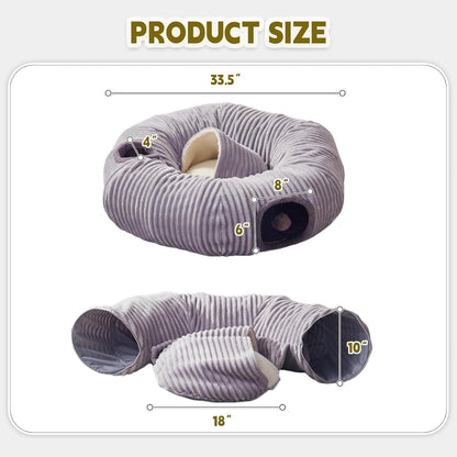 Large Cat Tunnel Bed for Indoor Cats,Cat Donut Tunnel Toy with Washable Circle Cushion,Blackout