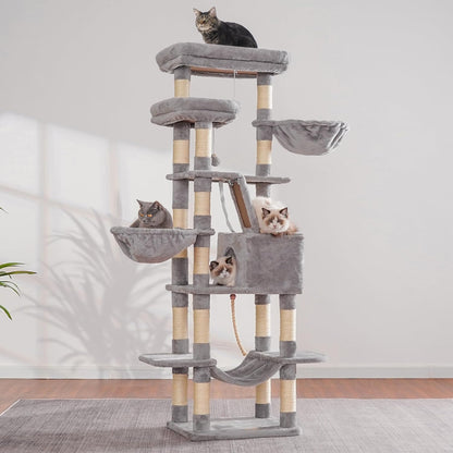Heybly Cat Tree, 68 inch Multi-Level Cat Tower for Indoor Cats, 2 Widened Plush Perches Cat Condo