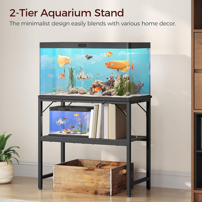30 Gallon Fish Tank Stand, Aquarium Stand with 2-Tier Storage Shelves, Heavy Duty Breeder Turtle