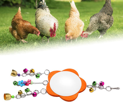 GLOGLOW Bird Mirror Toy, Hanging Parrot Mirror Rooster Toy Mirror with Colored Bells Interactive