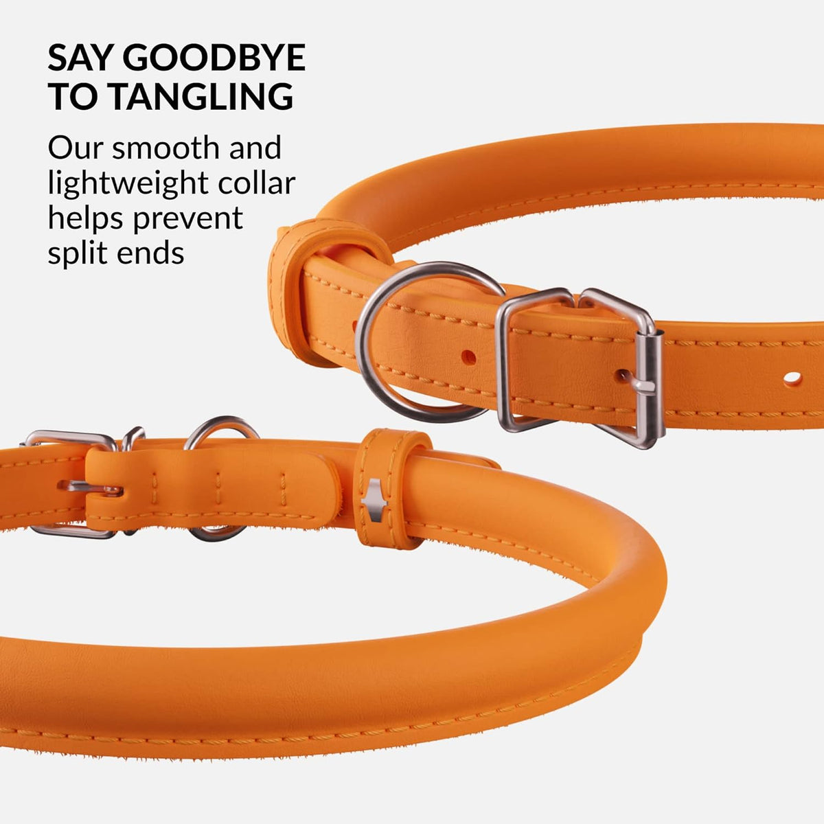 CollarDirect Rolled Leather Dog Collar, Soft Padded Round Puppy Collar, Handmade Genuine Leather