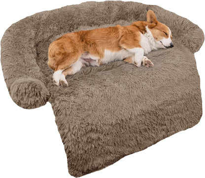 Calming Dog Bed Fluffy Plush Dog Mat for Furniture Protector with Removable Washable Cover for