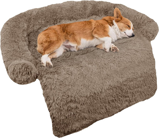 Calming Dog Bed Fluffy Plush Dog Mat for Furniture Protector with Removable Washable Cover for