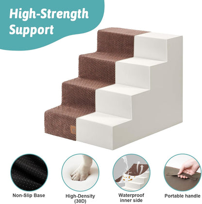 Dog Stairs for Small Dogs, 4 Tier Wider Pet Stairs for Couch and Beds, 17.7" H Non-Slip Dog Steps