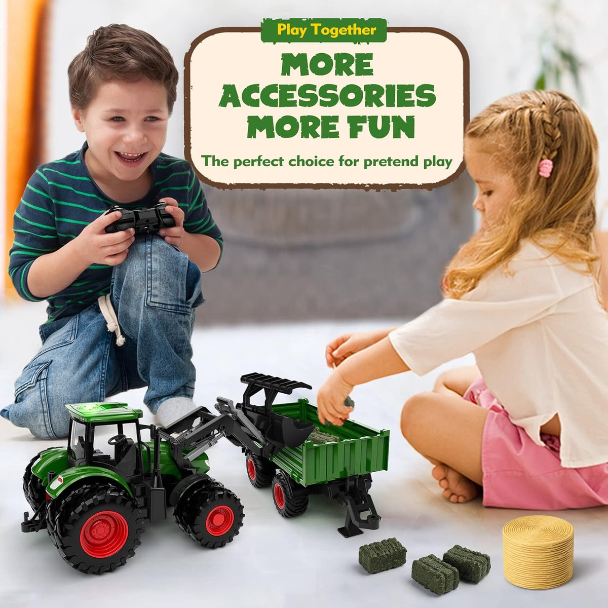 Remote Control Tractor Toy, Kids RC Tractor Set & Truck and Trailer Front Loader - Metal Car Head/8