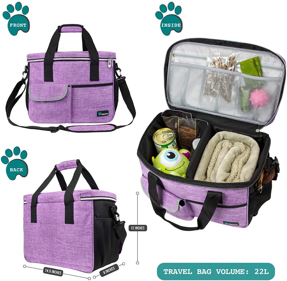 PetAmi Dog Travel Bag, Travel Pet Bag Organizer, Dog Food Travel Bag with Food Container and Bowls