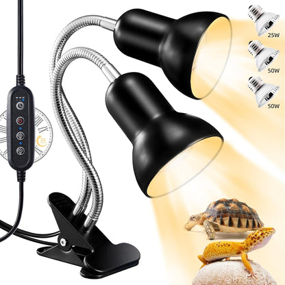 Reptile Heat Lamp, Turtle Lamp with Cycle Timer,Dual-Head UVA UVB, Heat Lamp for Lizard