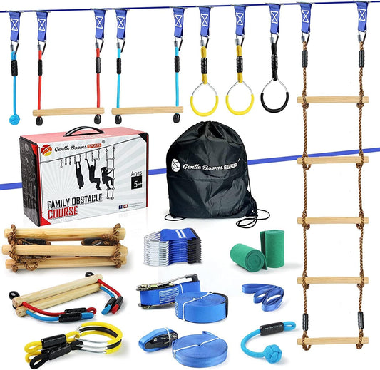 2×56ft Ninja Warrior Obstacle Course for Kids - 600 lbs Weight Capacity, Slackline Obstacle Course