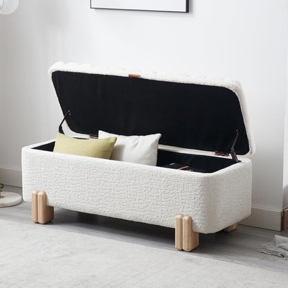 Kmax 45" Storage Bench Faux Fur Entryway Bench Upholstered Ottoman Bench with Wavy Top & Safty