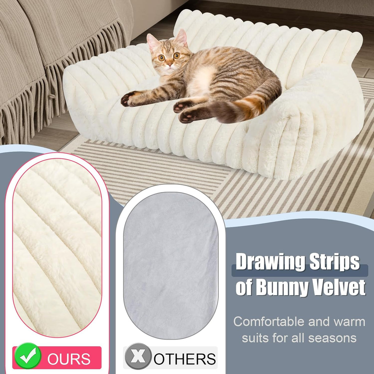 Cute Cat Couch Bed for Indoor Cats, Fluffy Pet Cat Sofa with Premium Soft Corduroy Fleece, Cute