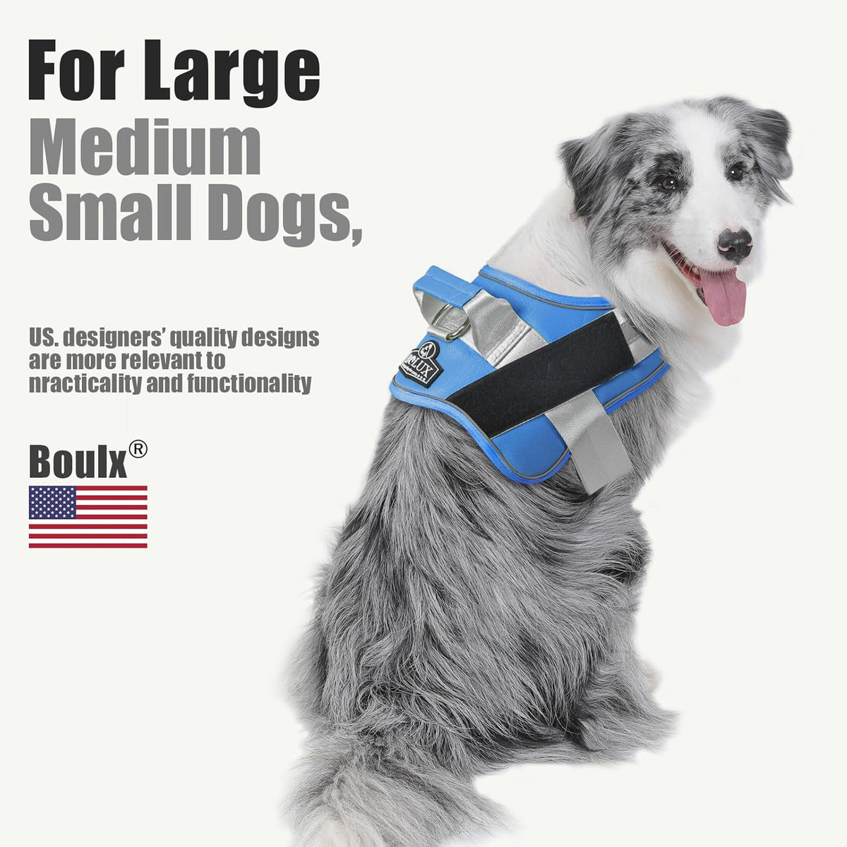 Bolux Dog Harness, No-Pull Reflective Dog Vest, Breathable Adjustable Pet Harness with Handle for
