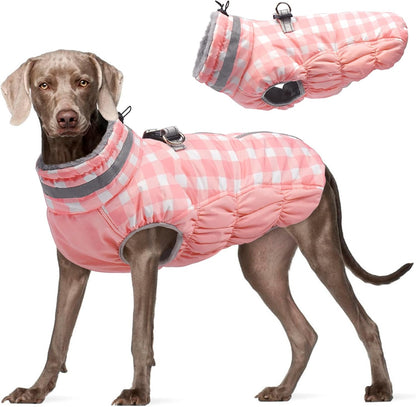 FUAMEY Dog Coat for Large Dogs,Waterproof Dog Winter Jacket with Harness Built in Puppy Cold