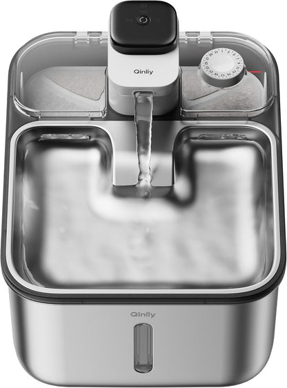 Stainless Steel Cat Water Fountain Wireless for Cats Indoor, 3.6L/123oz Automatic Metal Dog Water