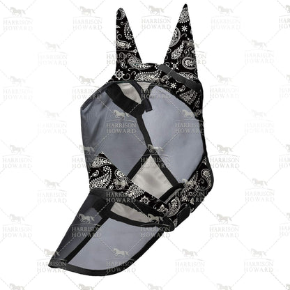 Harrison Howard LumiVista Horse Fly Mask Long Nose with Ears UV Protection for Horse Pine Cones L