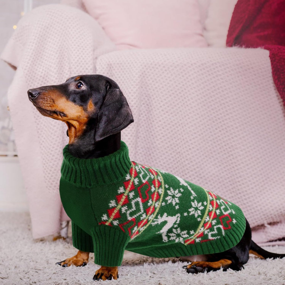 Queenmore Dog Christmas Sweater,Turtleneck Knitted Pullover Xmas Dog Clothes Sweatshirt,Pet