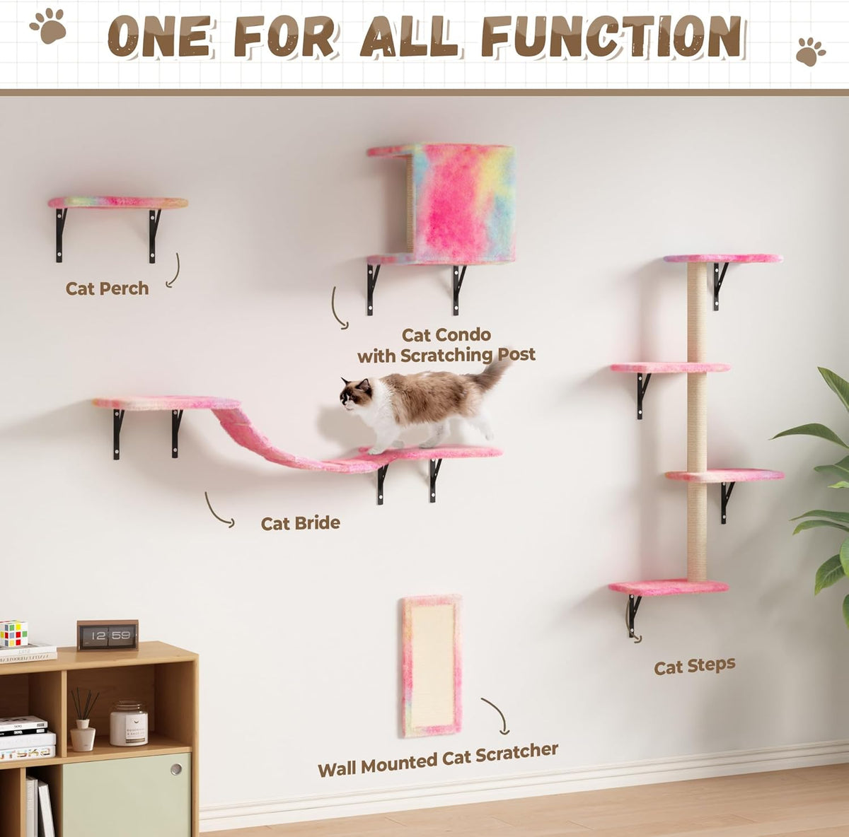 COZIWOW Wall Mounted Cat Furniture, Cat Wall Shelves and Perches, Floating Cat Shelves for Wall Set